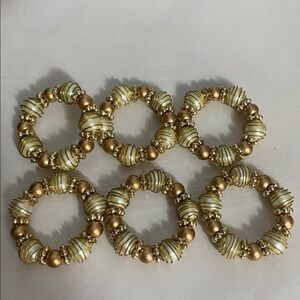 Kemp & Beatley Twisted Wire Napkin Rings Set of 6 Gold Wire & Pearls NWT